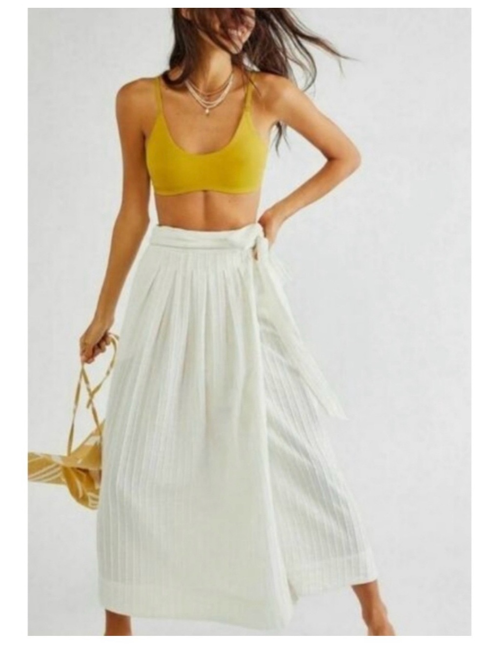 Free People Off-White Tie-Waist Maxi Skirt